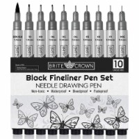 Brite Crown Drawing & Sketching Pens Set - 10 Fineliner Pens & Micro Brush-tip Pen