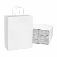 Prime Line Packaging White Paper Shopping Bags with Handles, Bulk Gift Bags, 50 Pcs – 10x5x13