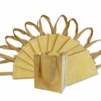 Medium Gold Gift Bags with Handles, Reusable Tote, Glitter Metallic Bling Shimmer