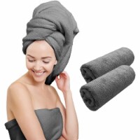 Scala Microfiber Hair Towel Wrap Rectangle Twist for Women (2 Pack) - Gray 24 x 48 inches