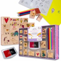 38 Piece PixieCrush Wooden Stamps Set for Kids | Animal-Themed Arts & Crafts
