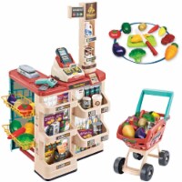 Supermarket Play Set 49 PCS w/Shopping Cart, Cash Register, Scanner, Balance, cut fruits