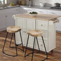 Ela 30 Inch Mango Wood Bar Stool, Saddle Seat, Iron Frame, Brown and Black- Saltoro Sherpi
