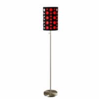 ORE International 66  Tall Metal Floor Lamp with Black and Red Shade in Silver