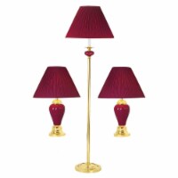 3-Piece Ceramic Lamp Set, Floor and Table Lamps, Burgundy finish
