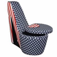 ORE International High Heel Shoe Design Storage Chair Flag Design Blue Suede