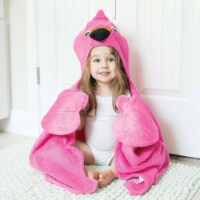 ZOOCCHINI Kids Plush Terry Hooded Bath Towel - Franny the Flamingo