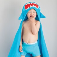 ZOOCCHINI Kids Plush Terry Hooded Bath Towel - Sherman the Shark