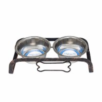JoJo Modern Pets Rustic Elevated Dog Bone Feeder with 2 Stainless Steel Bowls, 1qt