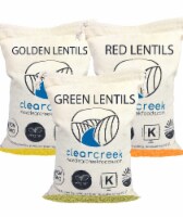 Clear Creek Lentil Pack: Green, Gold, Red Lentils, 12 LBS ( 3 - 4 LB Linen Bags)