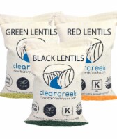 Clear Creek Lentil Pack: Green, Red, Black Lentils, 12 LBS (3 - 4 LB Kraft Re-Sealable Bags)