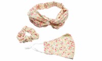 3 Piece Reusable Cotton Face Mask, Headband and Scrunchie Set, Pink Floral