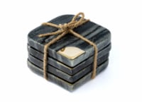 4 Inch Grey Marble Inlay 4 Pack Coaster Set