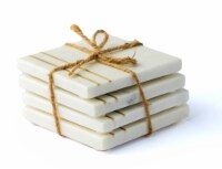 4 Inch Double Inlay Marble 4 Pack Coaster Set