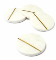 4 Inch White Marble Single Inlay 4 Pack Coaster Set