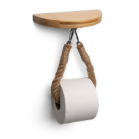 Bamboo Toilet Paper Holder w/ Rope and Shelf