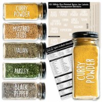 153 Preprinted Spice Jar Labels Stickers | White ALL CAPS on Clear Stickers