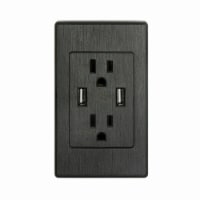 Dual USB Port Wall Socket Charger AC Power Receptacle Outlet Plate Panel 15A 110 (black)