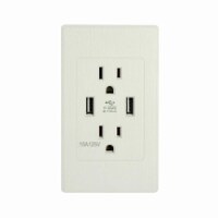 Dual USB Port Wall Socket Charger AC Power Receptacle Outlet Plate Panel 15A 110 (white)