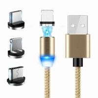 3 in 1 Magnetic Fast Charging USB Cable Charger 3A For Type-C Micro USB (Gold)