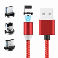 3 in 1 Magnetic Fast Charging USB Cable Charger 3A For Type-C Micro USB (Red)