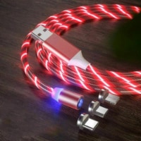 3-in-1 LED Light Up Charger Charging Cable USB Cord For 8 Pin, USB C, or Micro USB (Red)
