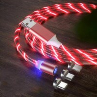 3-in-1 LED Light Up Charger Charging Cable USB Cord For 8 Pin, USB C, or Micro USB (Red)