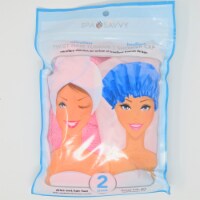 Spa Savvy Twist Hair Turban and Shower Cap Pack Perspective: Main
