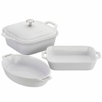 Staub Ceramics 4-pc Baking Pans Set, Casserole Dish with Lid, Brownie Pan, White