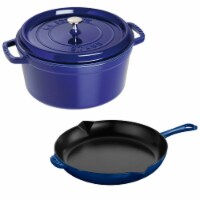 Staub Cast Iron 3-pc Cocotte and Fry Pan Set-Dark Blue