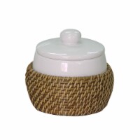 Elegant Home Fashions Bathroom Cotton Jar Ceramic With Rattan Brown Hana 701098