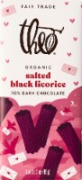 Theo® Fair Trade Organic Salted Black Licorice 70% Dark Chocolate Bar Valentine Candy Perspective: Main