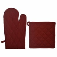 Dunroven House ORK104MP-R Quilted Oven Mitt & Potholder Set, Red