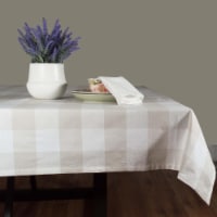 Dunroven House RK819-NAT 54 in. Farmhouse Check Square Tablecloth, Wheat & Cream
