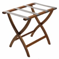 Wooden Mallet  Designer Curve Leg Luggage Rack with Gray Straps - Medium Oak