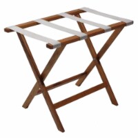 Wooden Mallet  Deluxe Straight Leg Luggage Rack with Silver Straps - Medium Oak