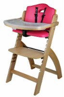 Abiie Beyond Wooden High Chair with Tray. (Natural Wood - Red Cushion)