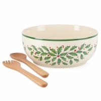 Lenox 853767 Holiday Dinnerware Salad Bowl With Wood Servers