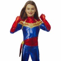 Rubies Blue and Red Girls Children Halloween Captain Marvel Costume - Large 10-12