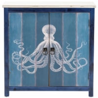 Octopus 2 Door Deep Blue Wood Cabinet 31.5x13x31.5 Coastal Style