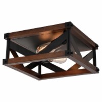 Vaxcel International C0260 Wade 13 in. 2 Light Flush Mount, Matte Black & Sycamore Wood