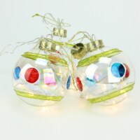 PENN Set of 4 Clear Battery Operated LED Lighted Stripe and Dot lass Christmas Ball Ornaments