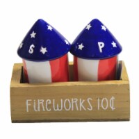 Tabletop Fireworks Salt & Pepper W/Crate Ceramic Patriotic Americana A5106