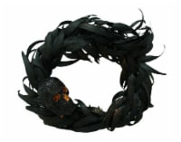 Gothic 17 Inch Diameter Black Skull Halloween Feather Wreath Door or Wall Decor