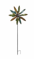 Hand Painted Colorful Metal Art Double Flower Wind Spinner Garden Stake