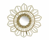 Natural Willow Wicker Framed Geometric Design Wall Mirror 17 Inch Diameter