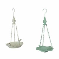 White and Green Metal Hanging Bird Feeder Outdoor Decorative Seed Tray Garden Decor