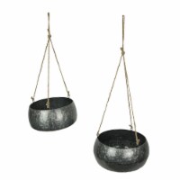 Galvanized Metal Hanging Planter Flower Pot Indoor Outdoor Plant Bowl Set of 2