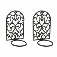 Brown Cast Iron Arch Wall Hanging Flower Pot Holder Mounted Planter Ring Set of 2