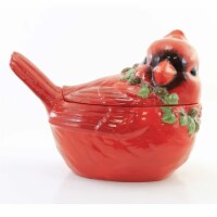 Tabletop Cardinal W/Pinecones Cookie Jar Red Bird Christmas Pine Cones Tc01258